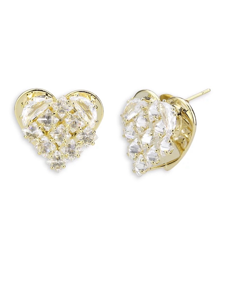 Aqua Sparkling Gold Heart Earrings